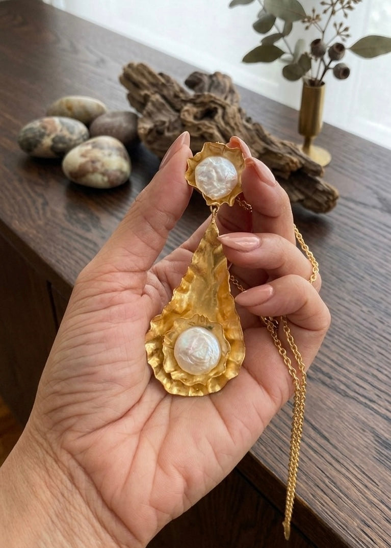 Brass Baroque Pearl Necklace
