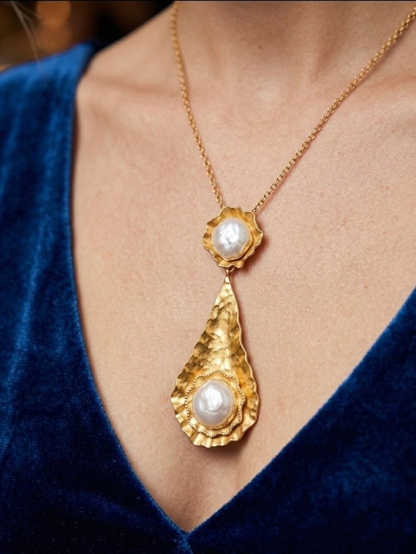 Brass Baroque Pearl Necklace