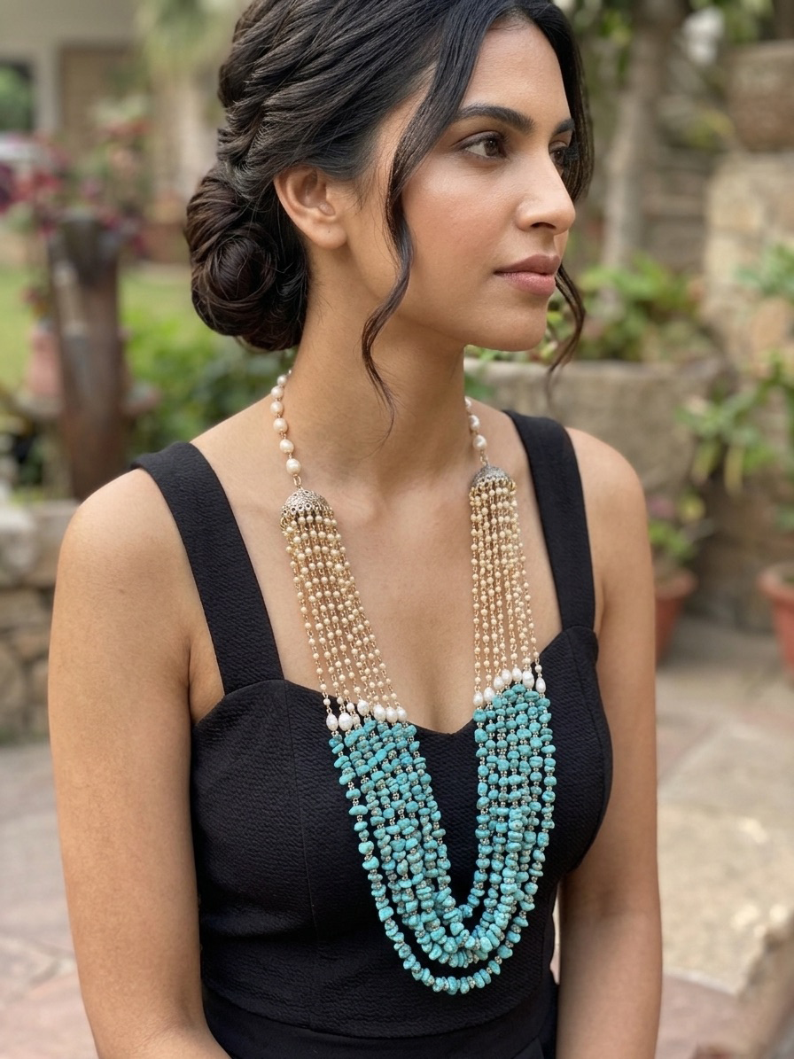 Beaded Layered Cascade Necklace