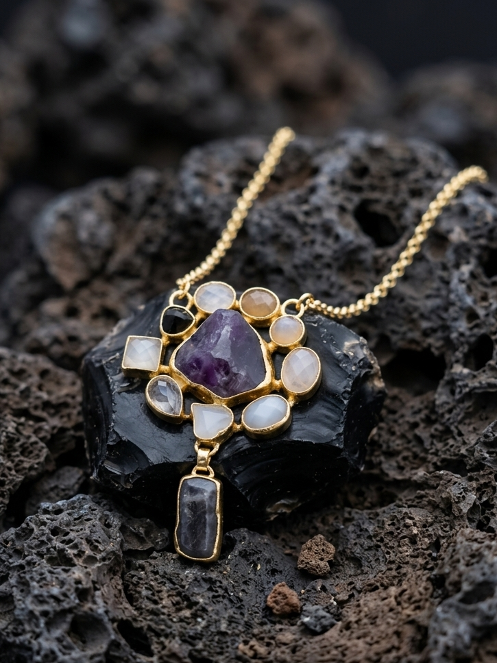 Bohemian Garnet Mosaic Necklace