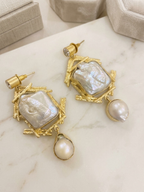 Textured Frame Baroque Pearl Earrings