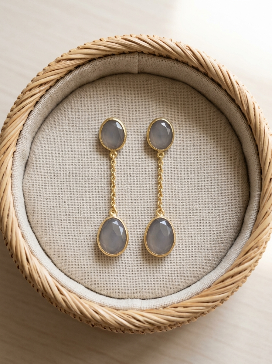 Grey Cat’s Eye Gemstone Drop Earrings