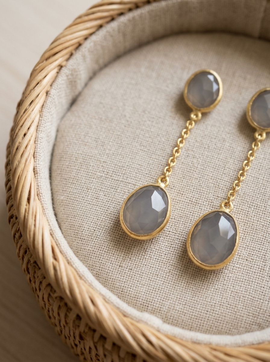 Grey Cat’s Eye Gemstone Drop Earrings