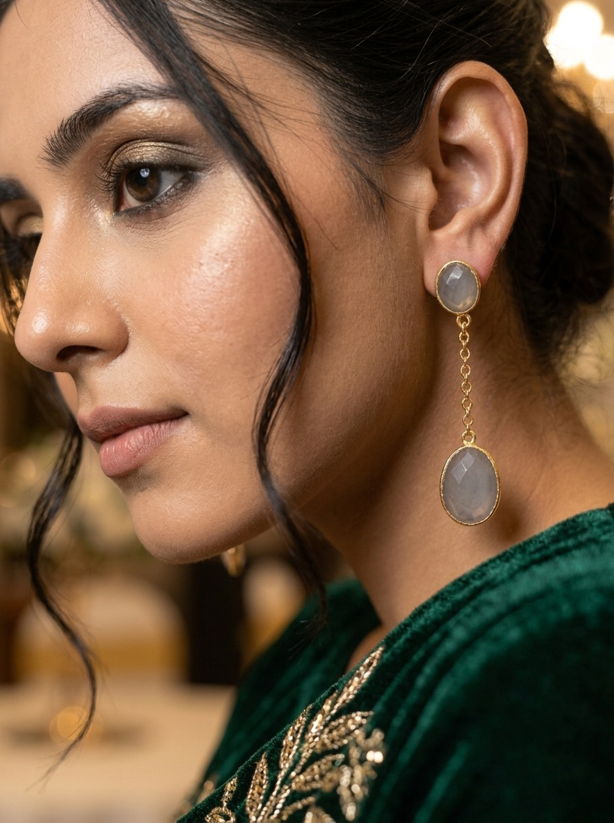 Grey Cat’s Eye Gemstone Drop Earrings