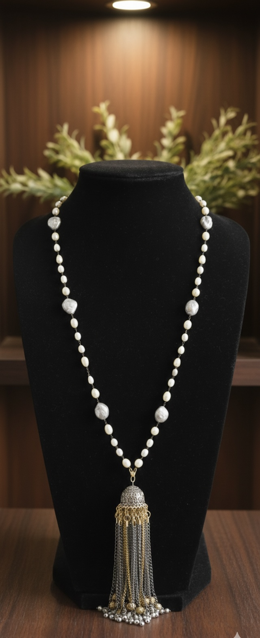 Jhumka Tassel Necklace with metal pearls