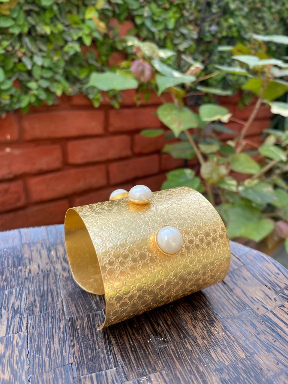 Hammered Pearl Cuff