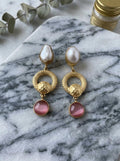 Pink Cat’s Eye Gemstone Drop Earrings