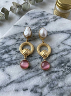 Pink Cat’s Eye Gemstone Drop Earrings