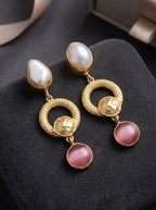 Pink Cat’s Eye Gemstone Drop Earrings