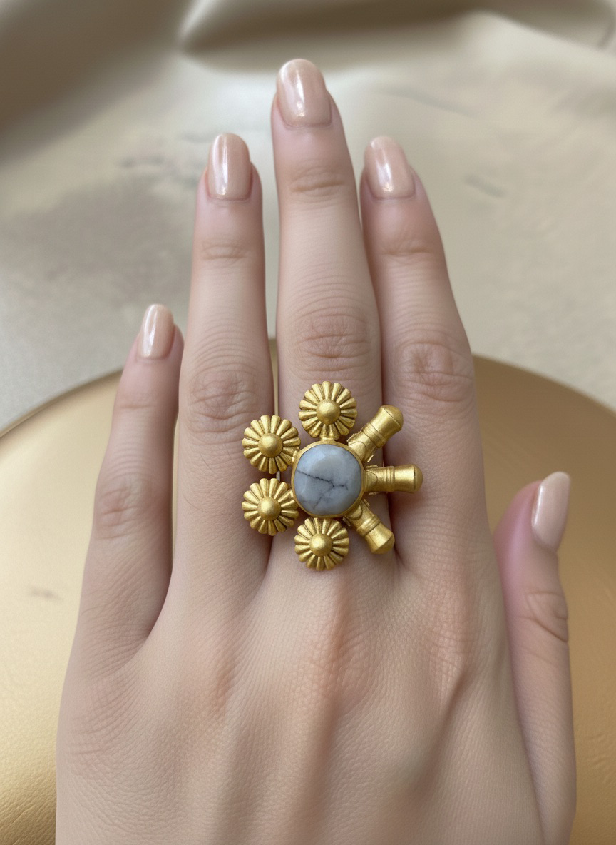 Labradorite Sunburst Ring - White