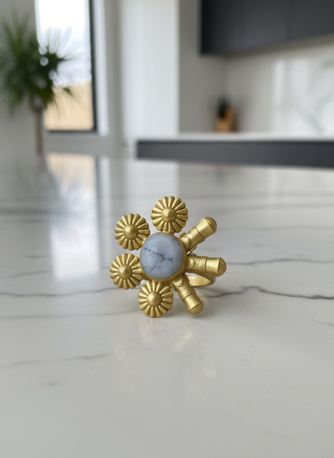 Labradorite Sunburst Ring - White
